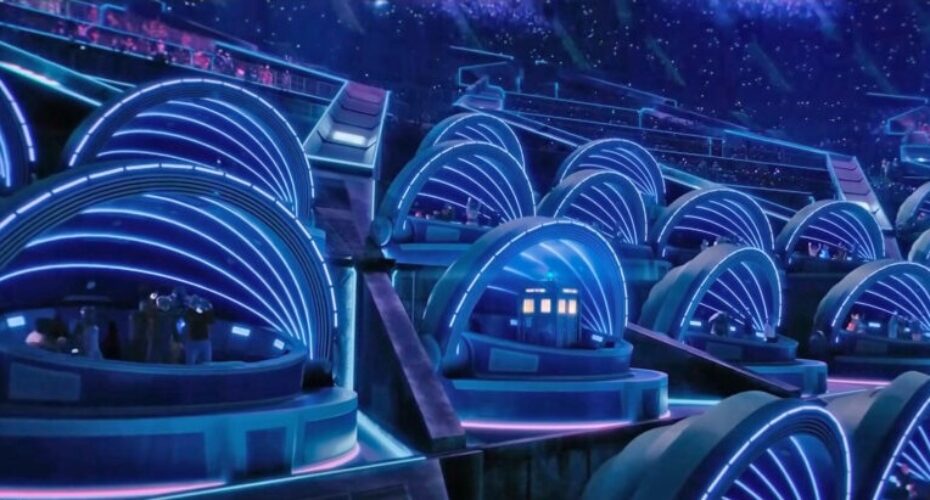Interstellar1a A bunch of blue-lit domes, one of which has the TARDIS in it.